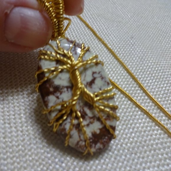 Beautiful "WILD HORSE JASPER" Handmade GOLD WIRE-WRAPPED Pendant/Chain #629B - Picture 2 of 3